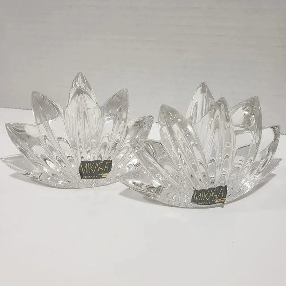 VTG Mikasa Set of 2 German Crystal Fleurisse Taper  Candle Holders. - Picture 1 of 8